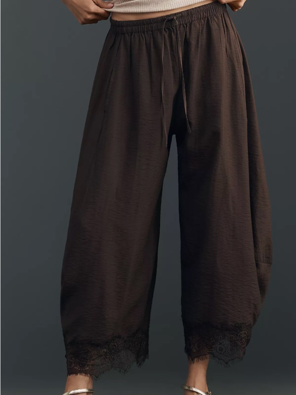 By Anthropologie Reverie Lace-Trim Tapered Pants brown, size l